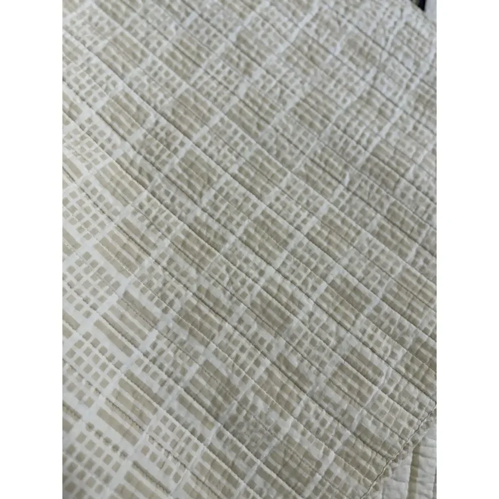 Cotton Striped Coastal Quilt 84”x85” Reversible Blue Beige Full Queen Cottage